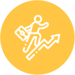 Person running up a line chart icon.
