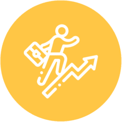 Person running up a line chart icon.
