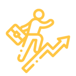 Person running up a line chart icon.