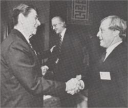 Connell executive Dave Seldon, right, with U.S. President Ronald Reagan.