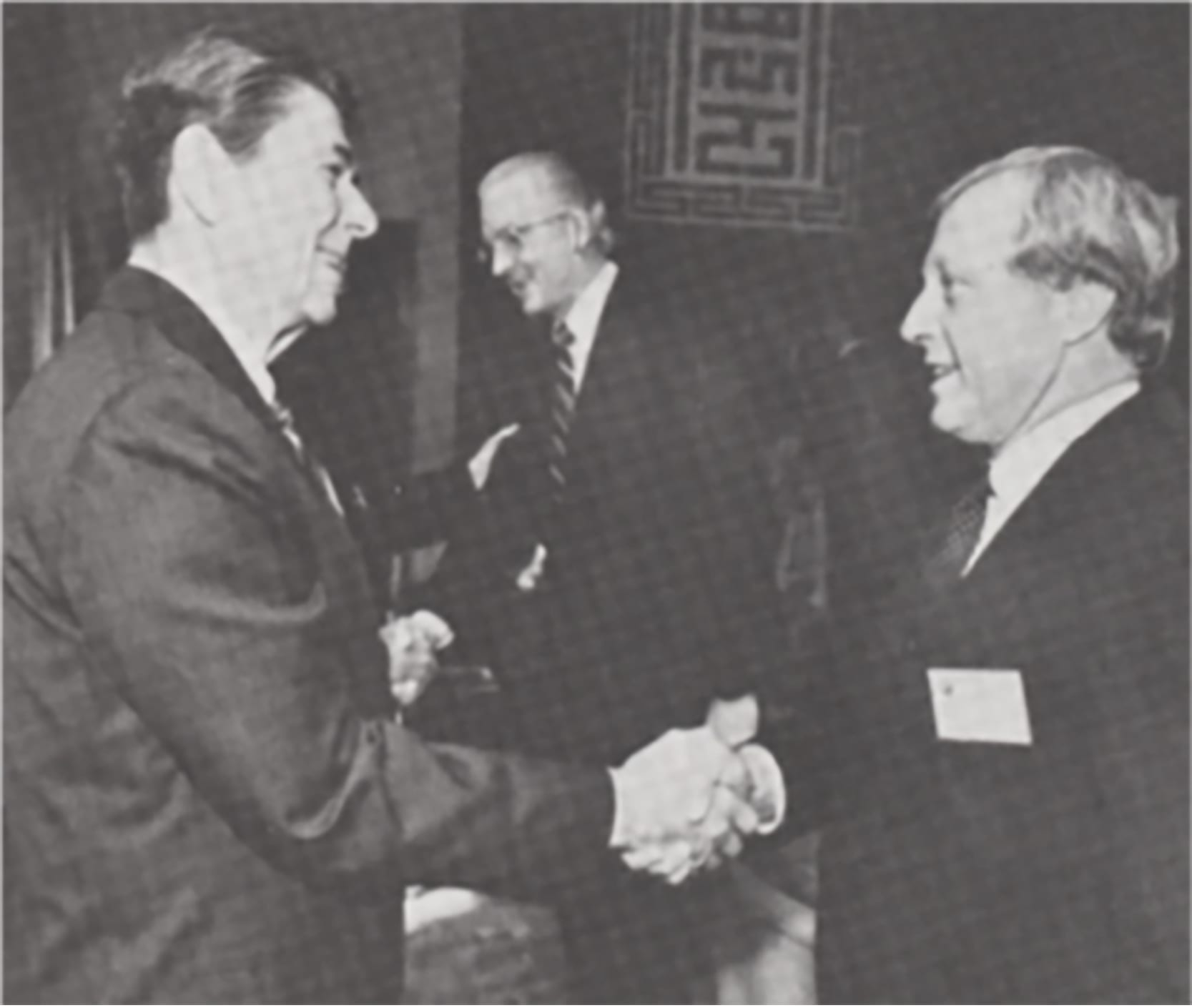 Connell executive Dave Seldon, right, with U.S. President Ronald Reagan.