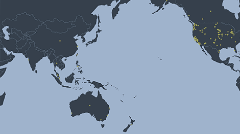 World map including acquisition locations.