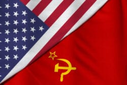 U.S. and Russian flags.