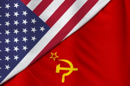 U.S. and Russian flags.