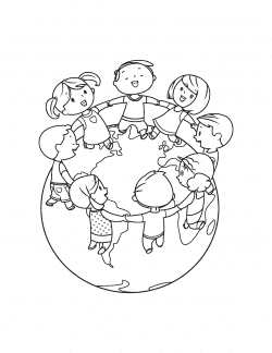 Earth Day globe with kids coloring page.